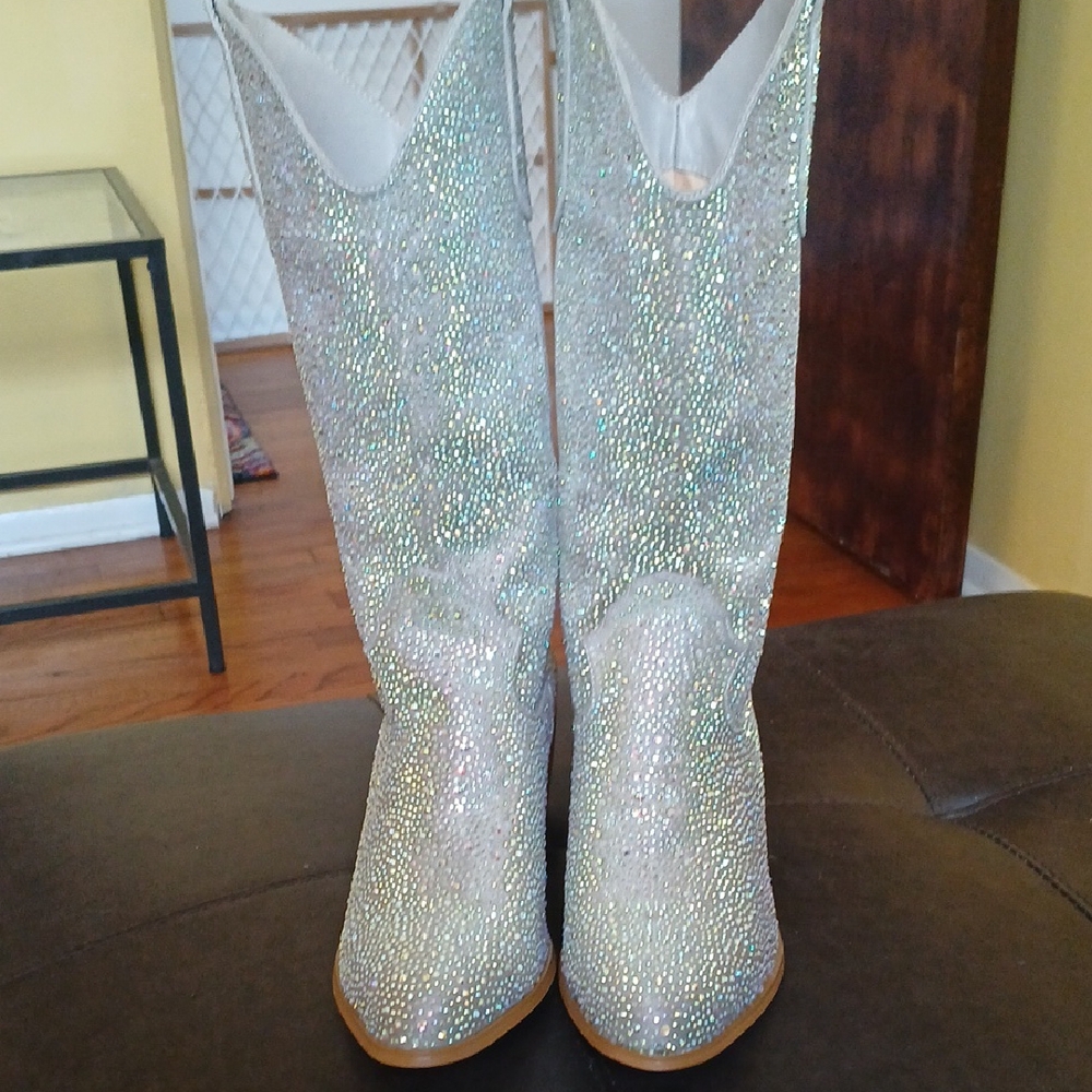 Shimmering Silver Heeled Boots
